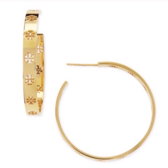 TORY BURCH • Signature Pierced Logo Hoops Earrings - Picture 3 of 5
